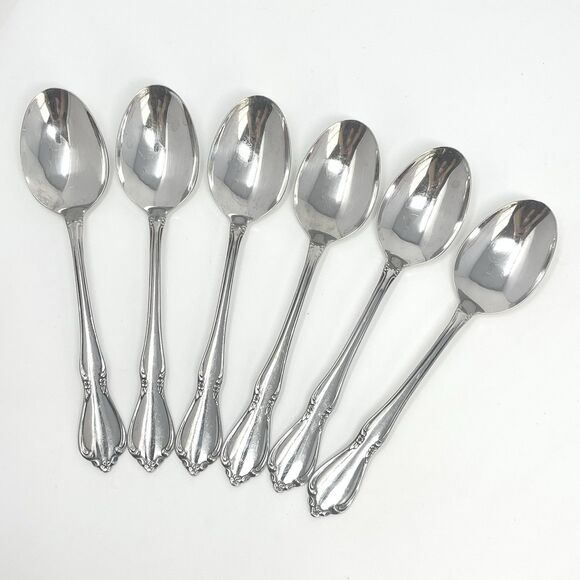 Oneida CHATEAU Stainless Oneidacraft DELUXE Glossy 6 7/8” Dinner Spoons Set Of 6 - Picture 1 of 5